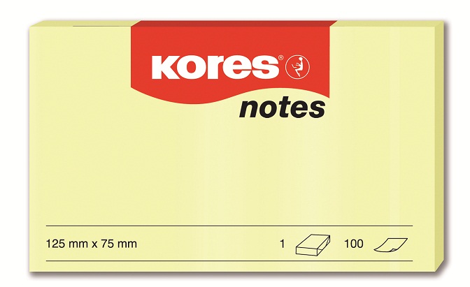 Samolepicí bloček 125 x 75 mm KORES, 100 listů žlutý