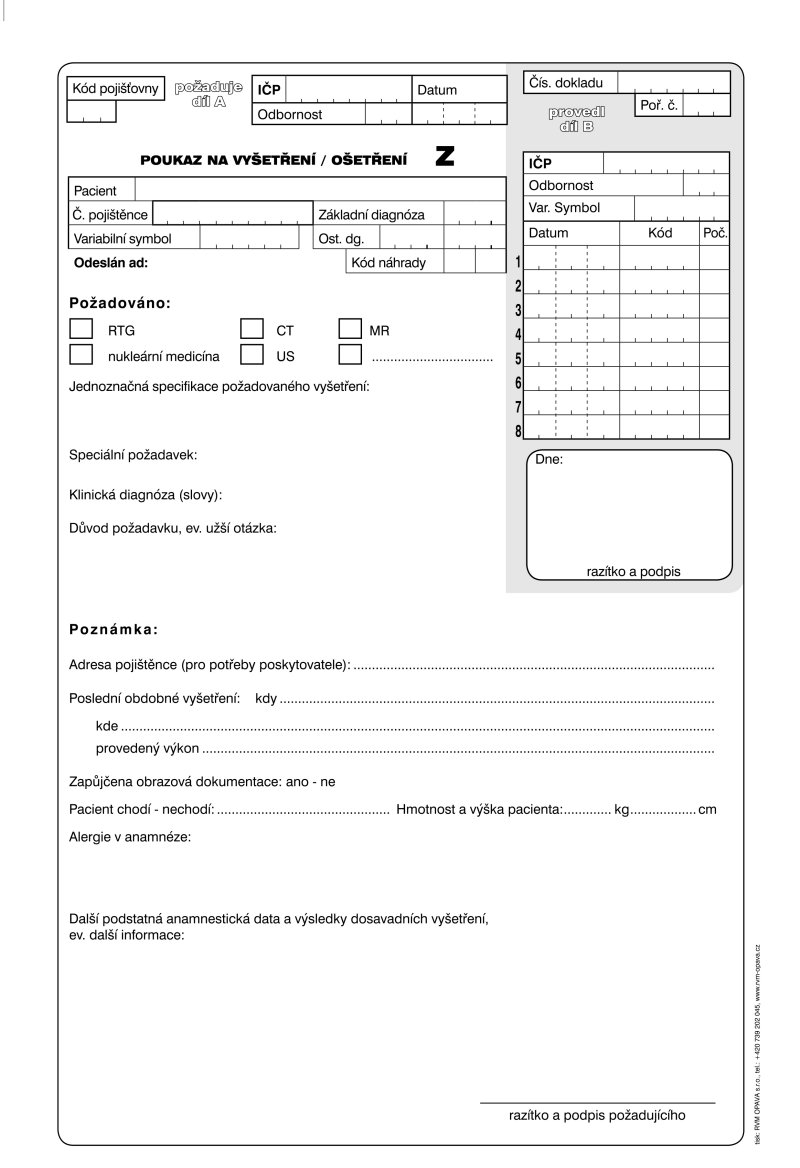 Poukaz na vyšetření / ošetření Z - blok A4 100 listů