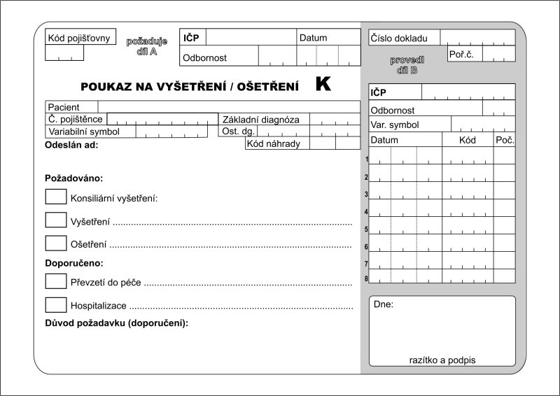 Poukaz na vyšetření / ošetření K - blok A5 100 listů