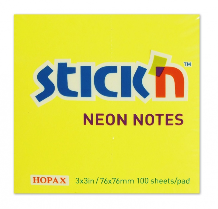 Samolepicí bloček 76 x 76 mm HOPAX, neonové barvy 100 listů