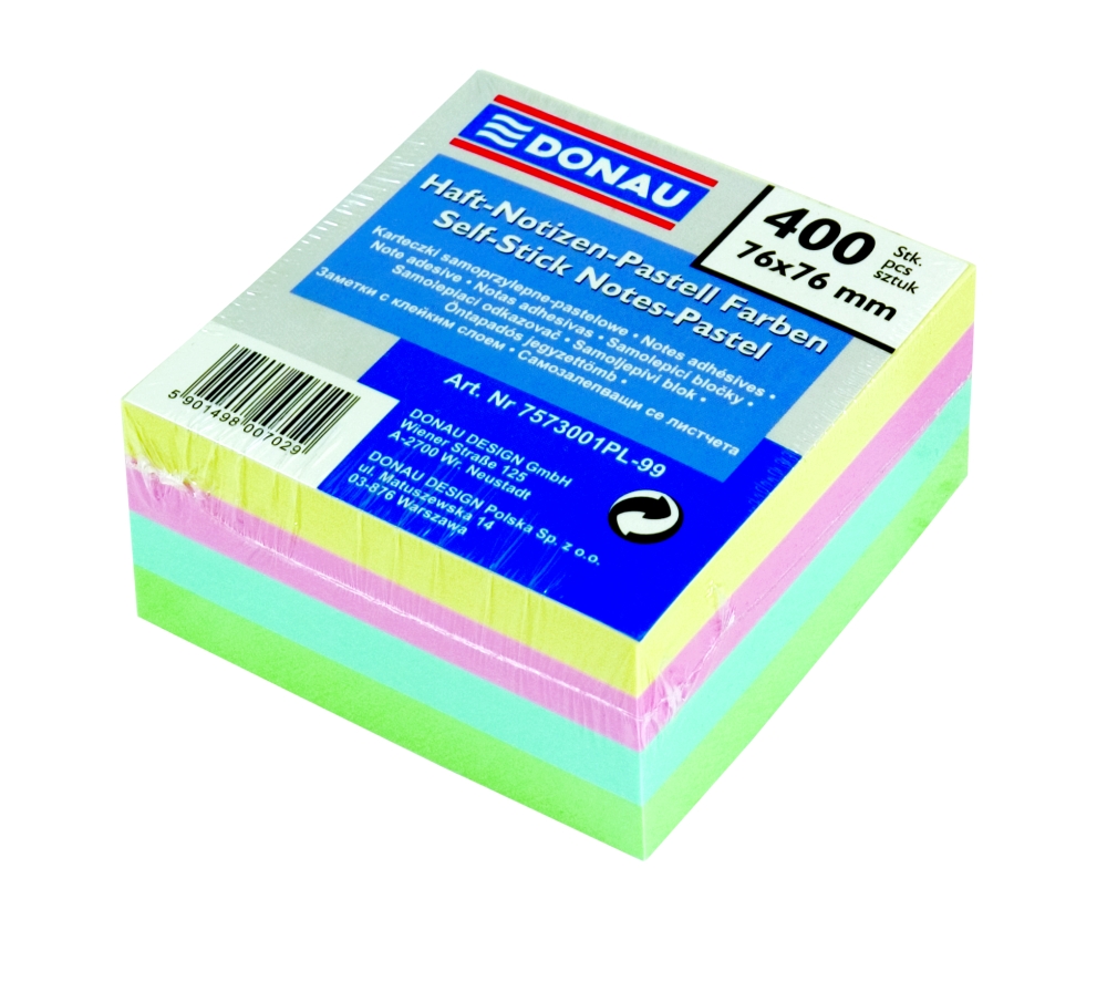 Samolepicí bloček, 76x76 mm, 400 listů mix pastelových barev